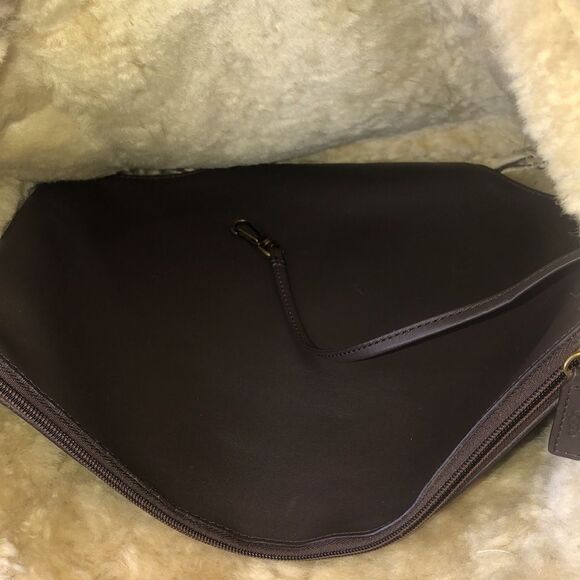 UGG Large Plum & Ivory Leather Shearling Sheepskin Tote Bag MINT CONDITION - Picture 11 of 17